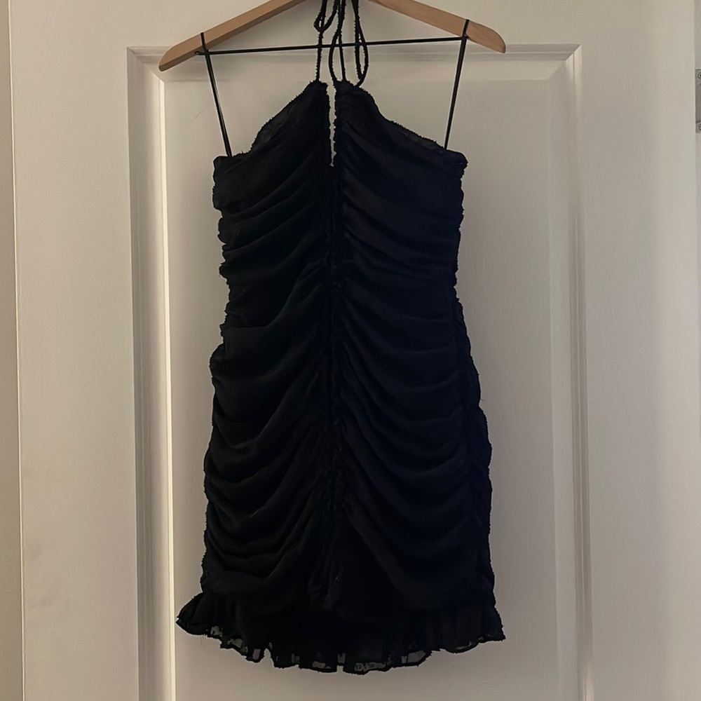 Black strapless dress-Ruching top to bottom